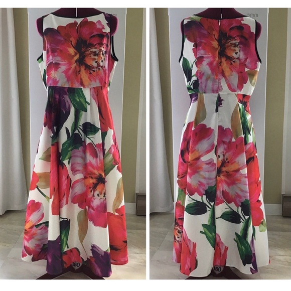 Dalia Macphee Dresses & Skirts - Size Large Dalia Macphee Sleeveless Fit-and-flare A-line Floral Midi Dress